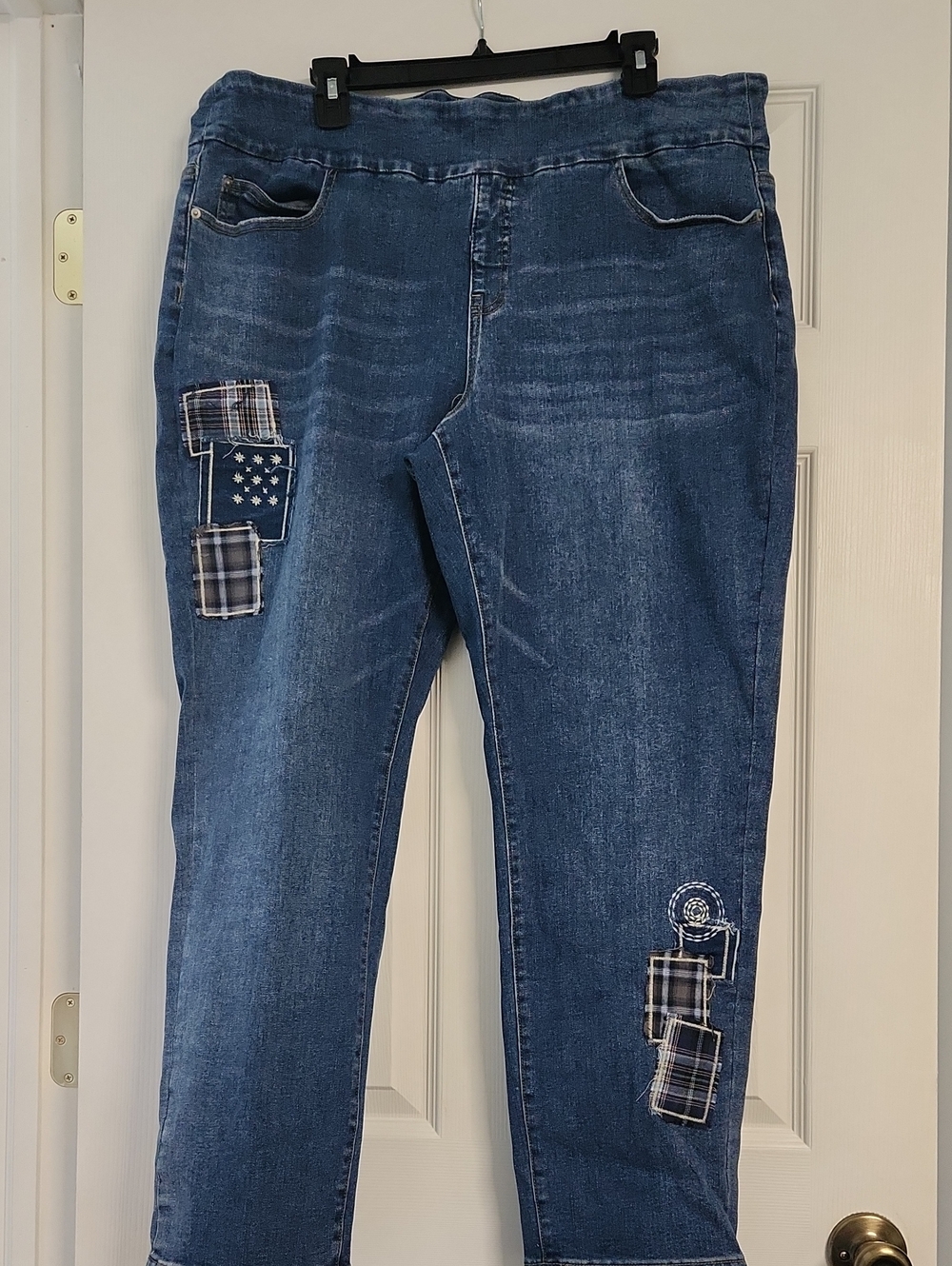 Coldwater Creek Blue Denim Ankle Jeans with Plaid Patchwork